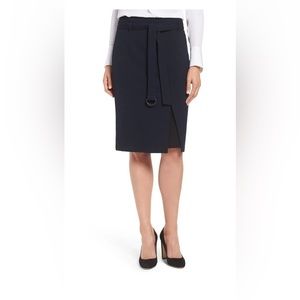 Kobi Halperin Navy Blue Belted Pencil Skirt Size